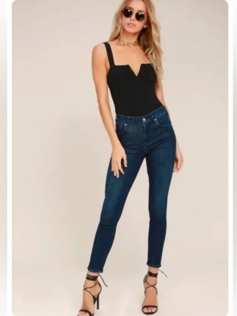 Agolde Sophie Crop Mid Rise Dark Blue Skinny Jeans in Cabana Dark Wash